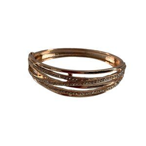 Gold Tone Rhinestones Faux Multi Strand Bracelet Hinge Clamper Style Bling